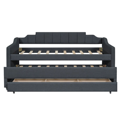 Twin Size Upholstered Daybed with Trundle and Three Drawers