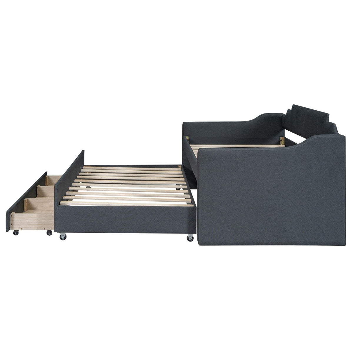 Twin Size Upholstered Daybed with Trundle and Three Drawers