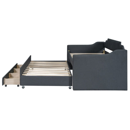 Twin Size Upholstered Daybed with Trundle and Three Drawers
