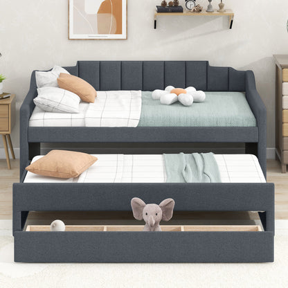 Twin Size Upholstered Daybed with Trundle and Three Drawers