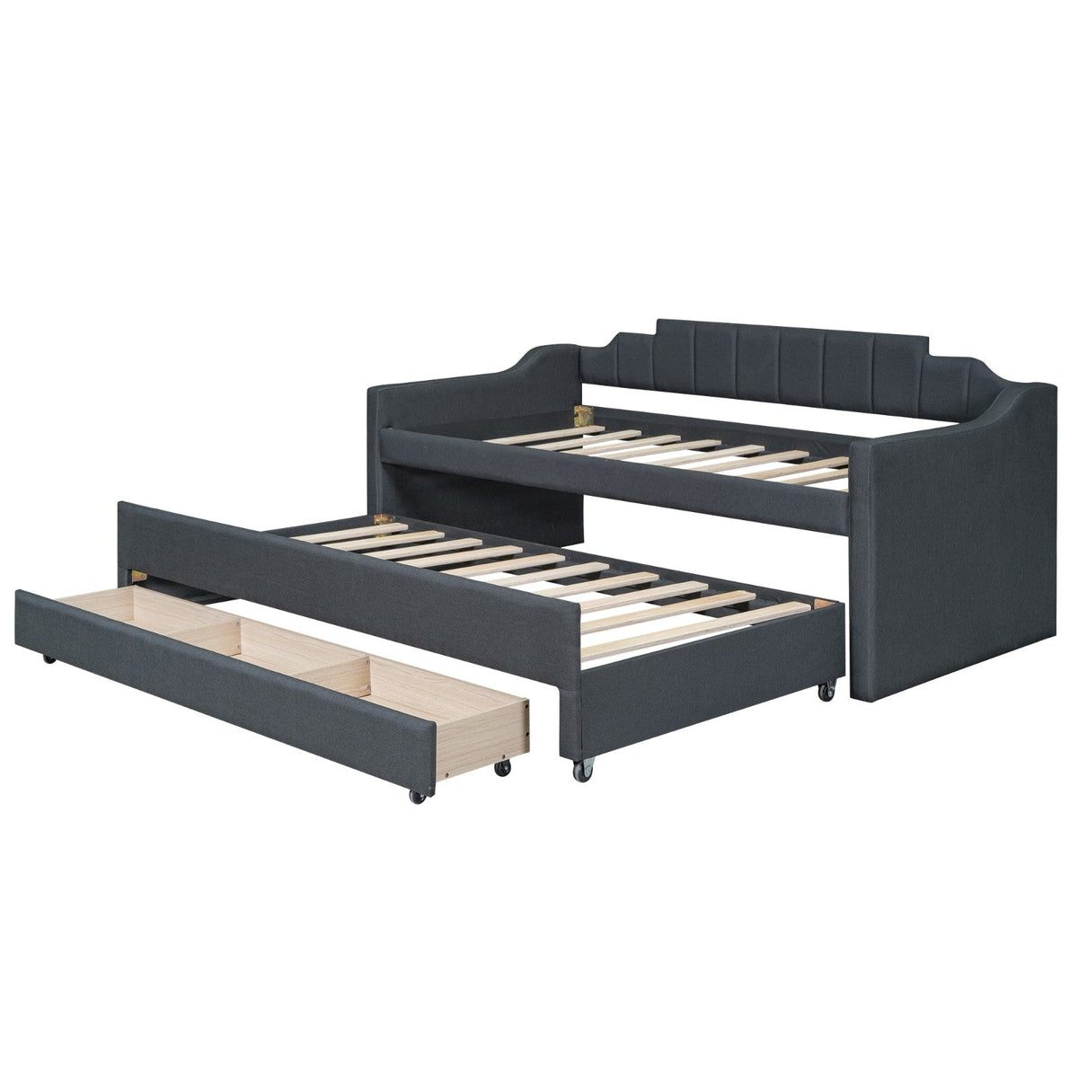 Twin Size Upholstered Daybed with Trundle and Three Drawers