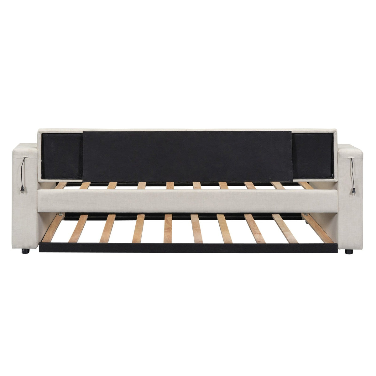 Twin Size Upholstery Daybed with Storage, Arms, Trundle, and USB Design