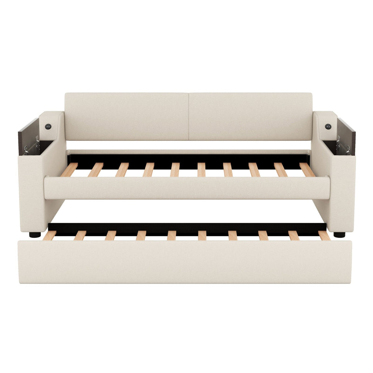 Twin Size Upholstery Daybed with Storage, Arms, Trundle, and USB Design