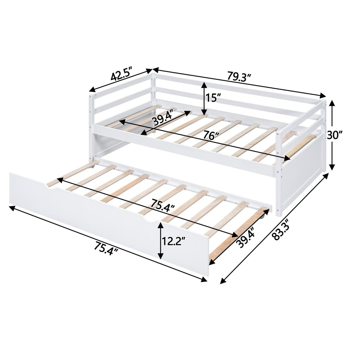 Twin Size Wood Daybed with Twin Size Trundle