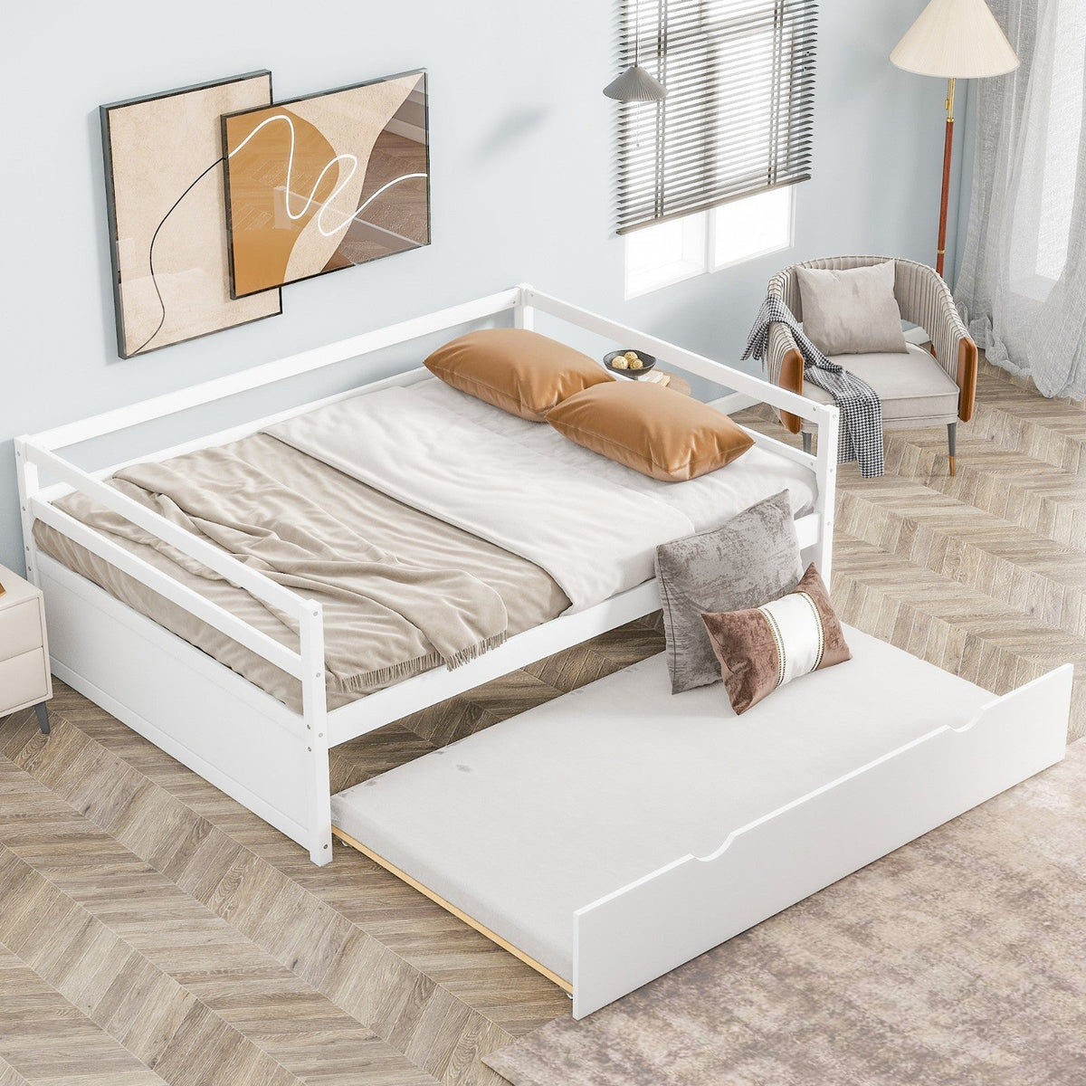 Twin Size Wood Daybed with Twin Size Trundle