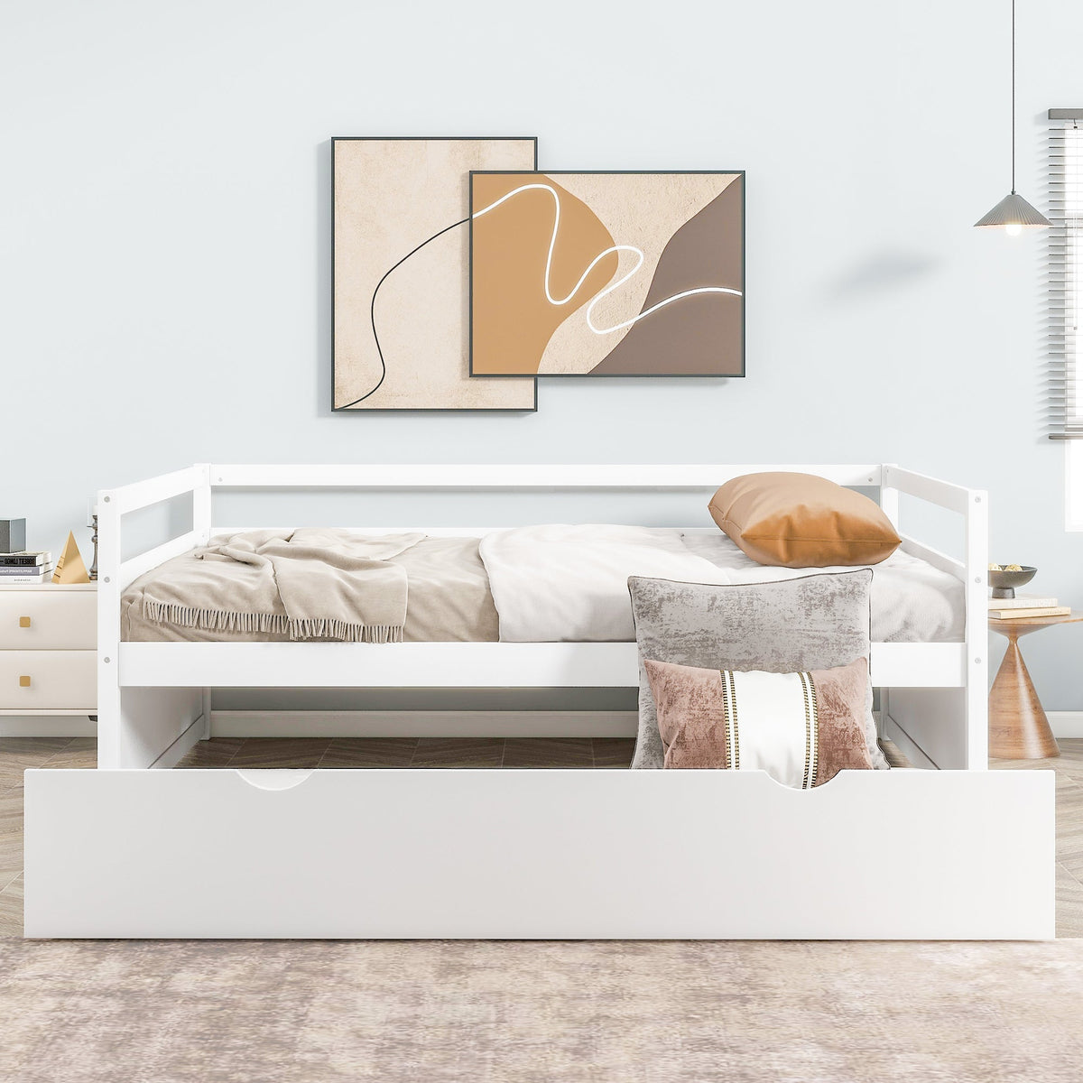 Twin Size Wood Daybed with Twin Size Trundle