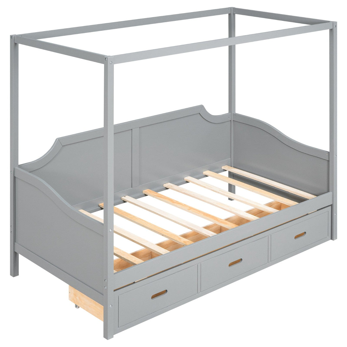 Twin-Size Wooden Canopy Daybed with 3-in-1 Storage Drawers
