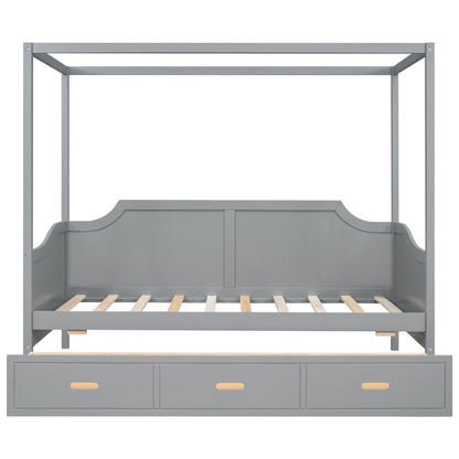 Twin-Size Wooden Canopy Daybed with 3-in-1 Storage Drawers
