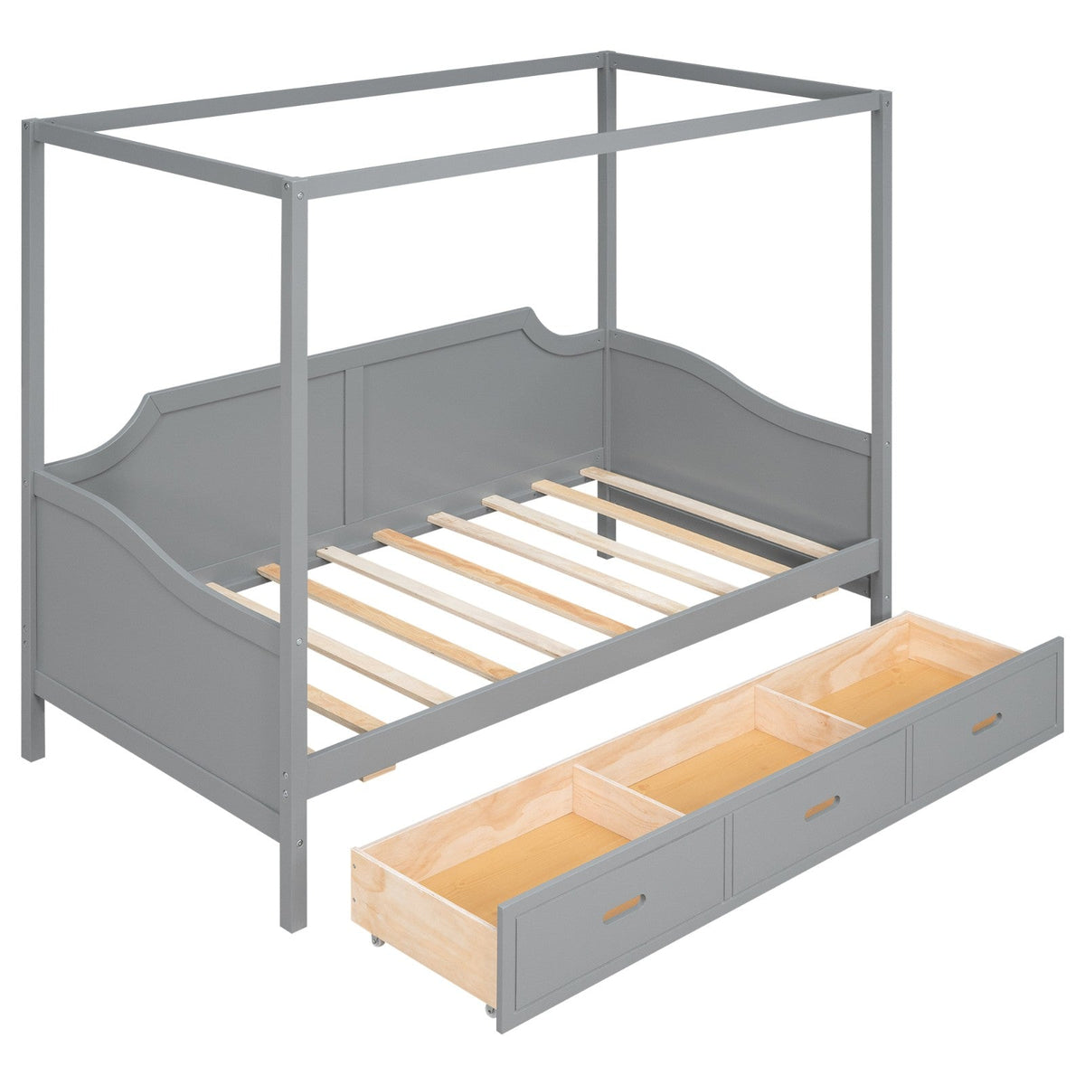 Twin-Size Wooden Canopy Daybed with 3-in-1 Storage Drawers