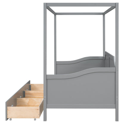 Twin-Size Wooden Canopy Daybed with 3-in-1 Storage Drawers