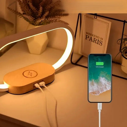 Ultimate LED  Desk Lamp with Charging Station – 5-in-1 Fast Wireless Charger, LED Desk Lamp, Clock & Night Light with USB Port for Effortless Power & Style