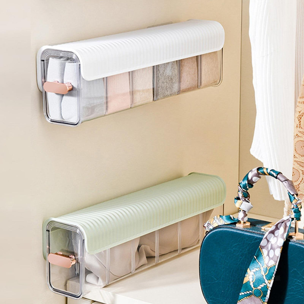 Underwear Organizer - 6-Grid Wall Mounted Transparent Underwear Storage Box