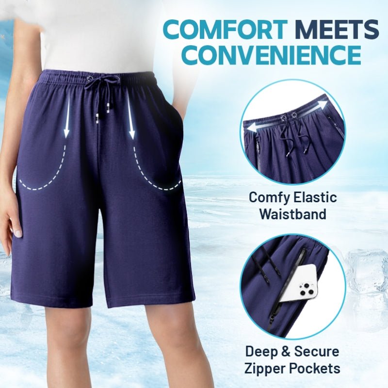 Ice Silk Stretch Quick Dry Shorts - Unisex Shorts with Zipper Pockets