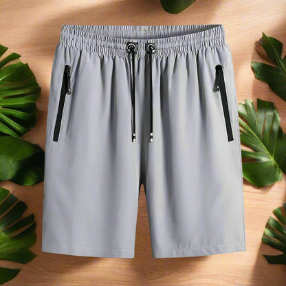 Ice Silk Stretch Quick Dry Shorts - Unisex Shorts with Zipper Pockets