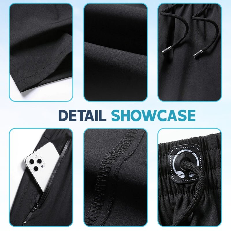 Ice Silk Stretch Quick Dry Shorts - Unisex Shorts with Zipper Pockets