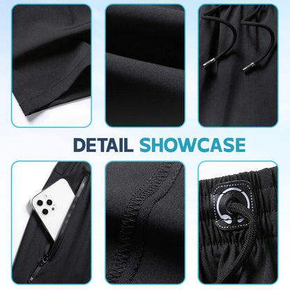 Ice Silk Stretch Quick Dry Shorts - Unisex Shorts with Zipper Pockets