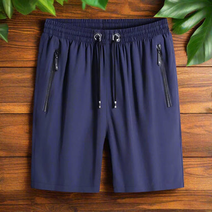 Ice Silk Stretch Quick Dry Shorts - Unisex Shorts with Zipper Pockets