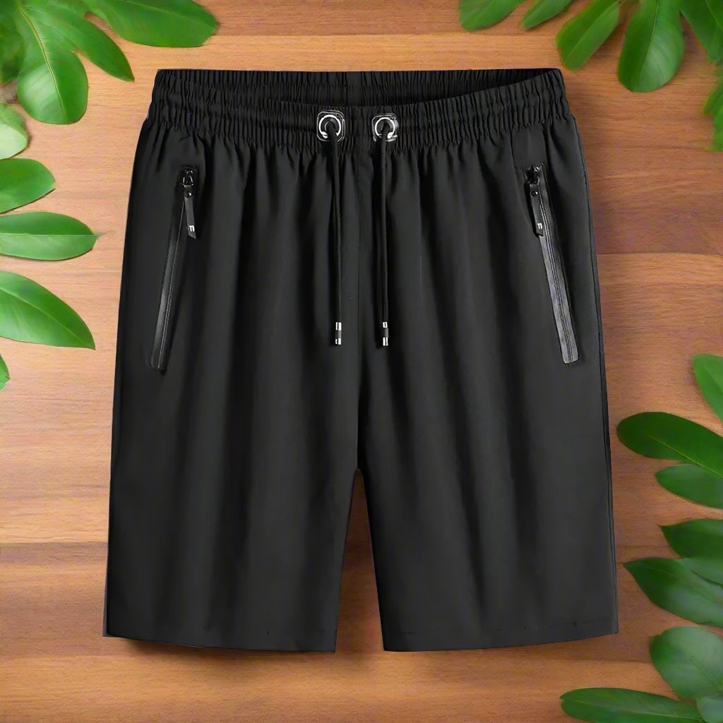 Ice Silk Stretch Quick Dry Shorts - Unisex Shorts with Zipper Pockets