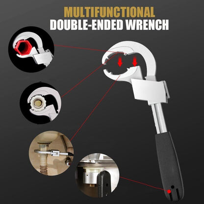 Universal Adjustable Double Ended Wrench - Multifunctional Wrench for Disassembly & Assembly Valves/Faucets/Connecting Pipes/Shower Heads