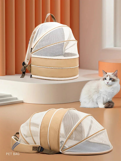 Outdoor Breathable Pet Carrier Backpack – Expandable Mesh Shoulder Bag for Cats & Dogs, Portable Travel Cage for Hiking & Vet Visits