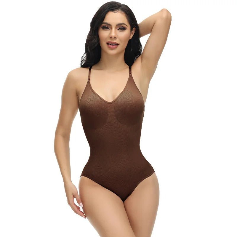 V-Neck Spaghetti Strap Bodysuits - Slimming Body Shaper Smooth Out Bodysuit