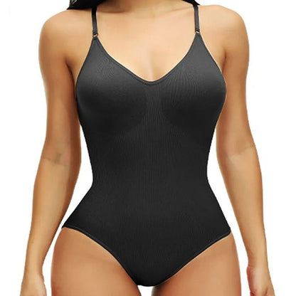 V-Neck Spaghetti Strap Bodysuits - Slimming Body Shaper Smooth Out Bodysuit