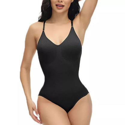 V-Neck Spaghetti Strap Bodysuits - Slimming Body Shaper Smooth Out Bodysuit