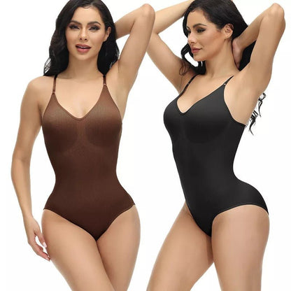 V-Neck Spaghetti Strap Bodysuits - Slimming Body Shaper Smooth Out Bodysuit