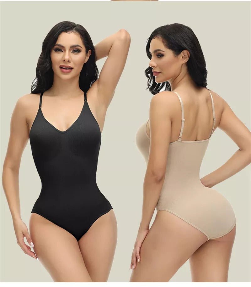 V-Neck Spaghetti Strap Bodysuits - Slimming Body Shaper Smooth Out Bodysuit