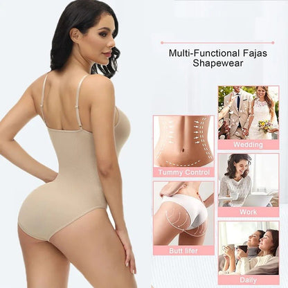 V-Neck Spaghetti Strap Bodysuits - Slimming Body Shaper Smooth Out Bodysuit