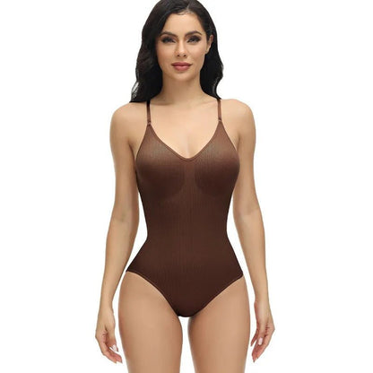 V-Neck Spaghetti Strap Bodysuits - Slimming Body Shaper Smooth Out Bodysuit