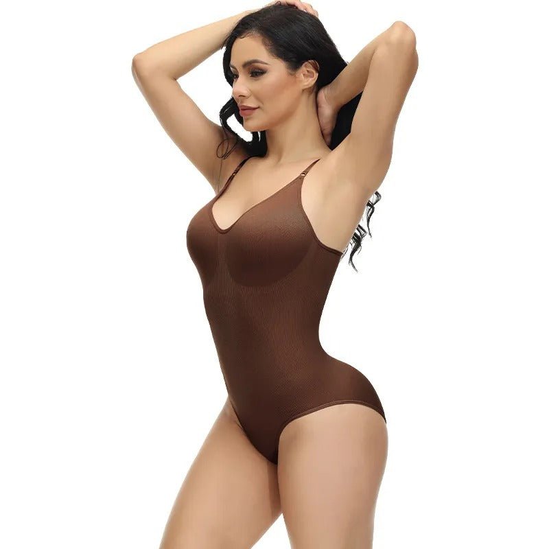 V-Neck Spaghetti Strap Bodysuits - Slimming Body Shaper Smooth Out Bodysuit