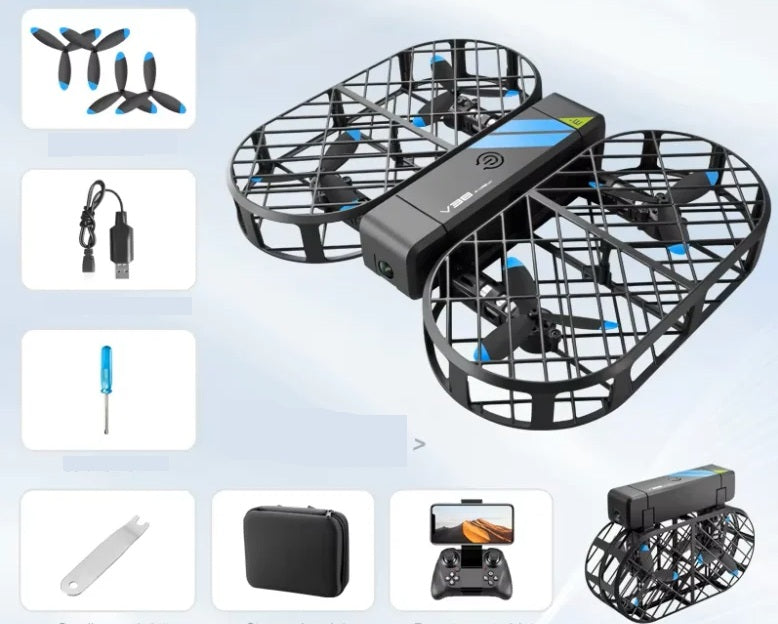 Foldable Remote Control Drone for Kids – Beginner-Friendly Aircraft with Aerial Photography, Safe Flying Toy, and Black Technology Design