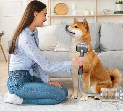 Dog Vacuum Brush Kit – Slicker & Dematting Comb Heads Compatible with Dyson V7 V8 V10 V11 V15, with Trigger Lock and 59 in Extension Hose