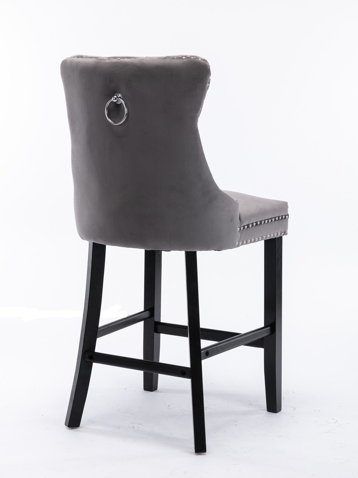 Velvet Padded Bar Chair with Button Cluster Decoration, Wooden Legs, and Chrome-Plated Nail Head Decoration, (Set of 2)