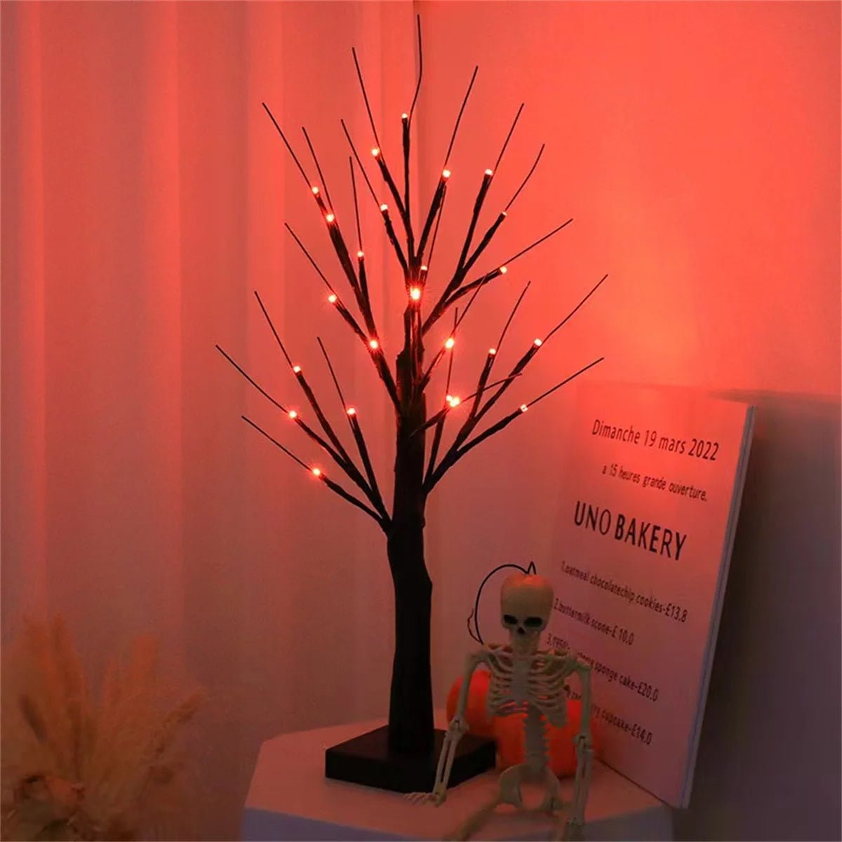 Vibrant Orange or Purple Halloween Birch Tree Lamp – Battery-Operated Table Light for Spooky Indoor Home Parties