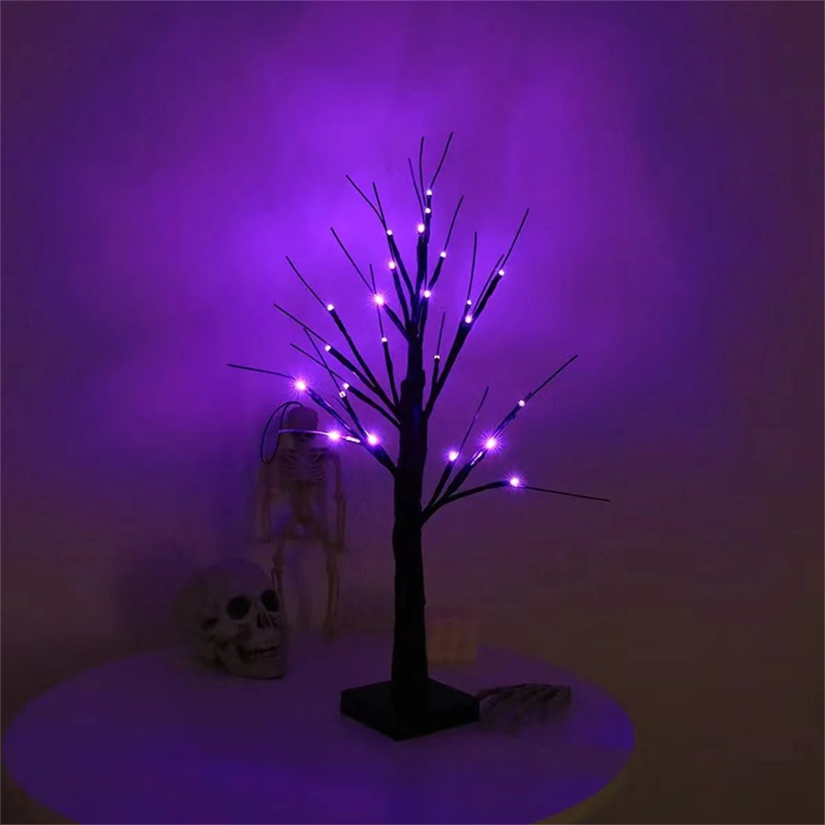 Vibrant Orange or Purple Halloween Birch Tree Lamp – Battery-Operated Table Light for Spooky Indoor Home Parties