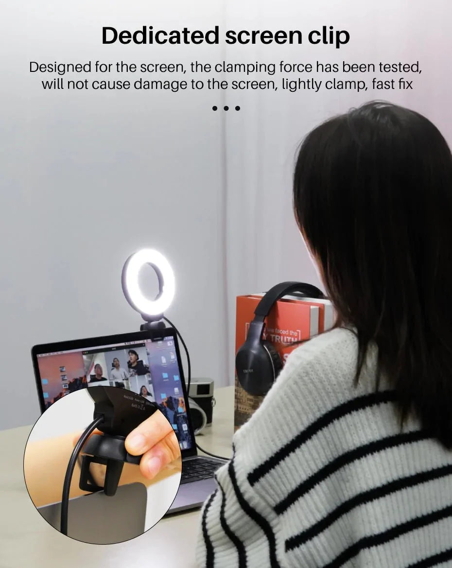 Video Conference Ring Light with Monitor Clip, for Distance Learning, Zoom Call, Self Broadcast & Live Streaming