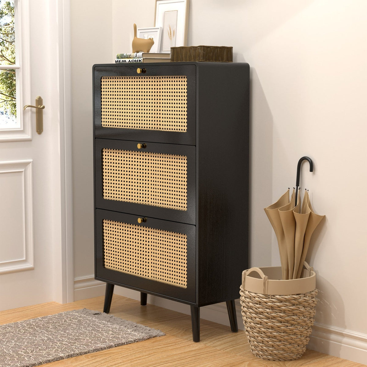 Vine Narrow Shoe Cabinet with 3 Flip Drawers, Independent Shoe Cabinet, Entrance Shoe Cabinet