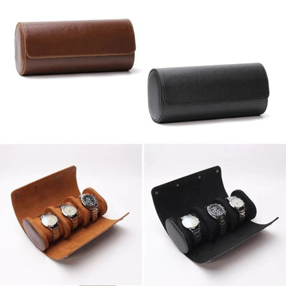Vintage Watch Roll Travel Case – Secure 3-Watch Storage with Removable Cushions and Sleek Organizer Design