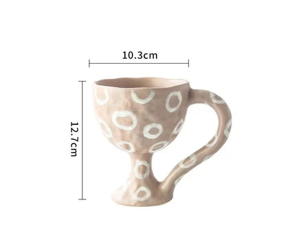 Retro Ceramic Goblet Cup – Irregular Vintage-Style Wine, Coffee, Ice Cream Dessert Mug for Chic Home or Café Table Display