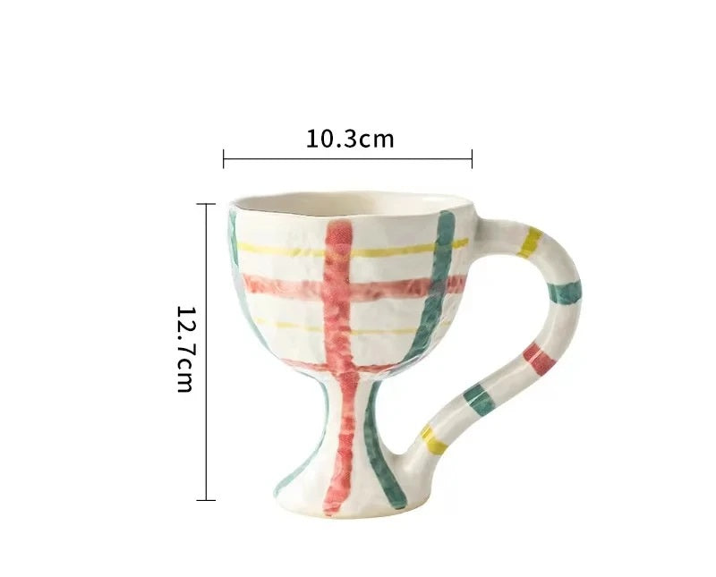 Retro Ceramic Goblet Cup – Irregular Vintage-Style Wine, Coffee, Ice Cream Dessert Mug for Chic Home or Café Table Display