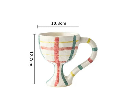 Retro Ceramic Goblet Cup – Irregular Vintage-Style Wine, Coffee, Ice Cream Dessert Mug for Chic Home or Café Table Display