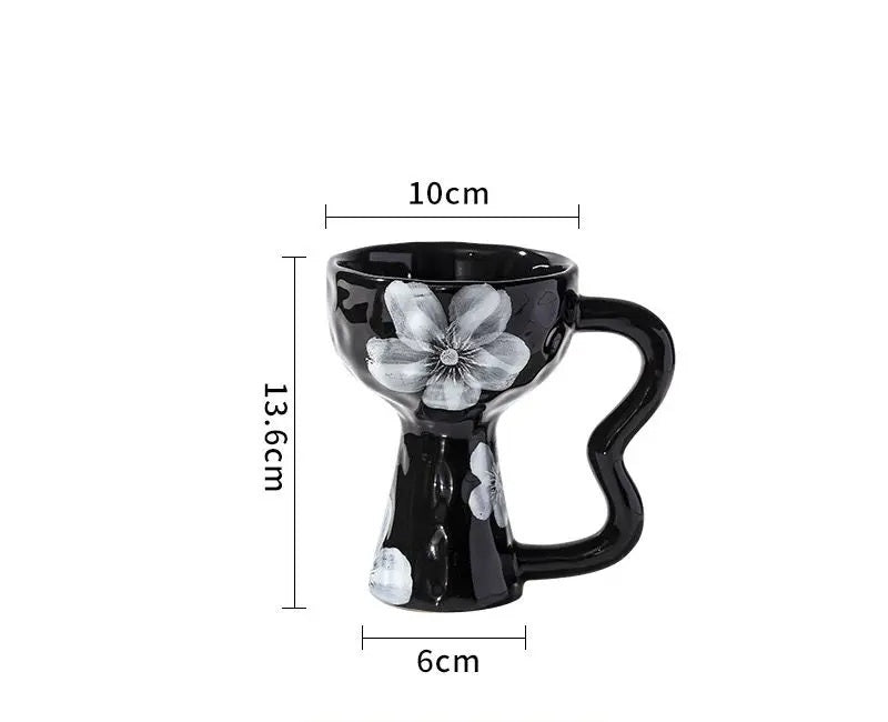 Retro Ceramic Goblet Cup – Irregular Vintage-Style Wine, Coffee, Ice Cream Dessert Mug for Chic Home or Café Table Display