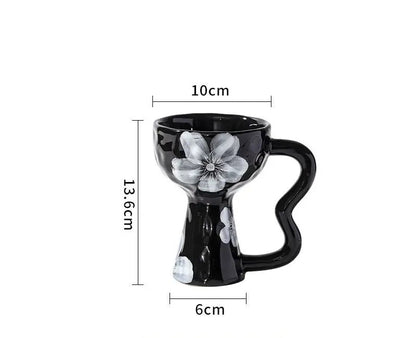 Retro Ceramic Goblet Cup – Irregular Vintage-Style Wine, Coffee, Ice Cream Dessert Mug for Chic Home or Café Table Display