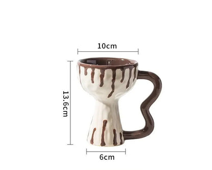 Retro Ceramic Goblet Cup – Irregular Vintage-Style Wine, Coffee, Ice Cream Dessert Mug for Chic Home or Café Table Display