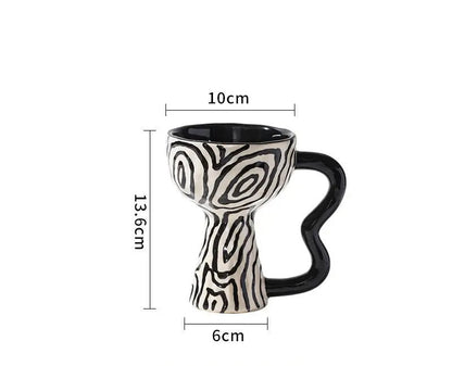 Retro Ceramic Goblet Cup – Irregular Vintage-Style Wine, Coffee, Ice Cream Dessert Mug for Chic Home or Café Table Display