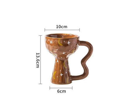 Retro Ceramic Goblet Cup – Irregular Vintage-Style Wine, Coffee, Ice Cream Dessert Mug for Chic Home or Café Table Display