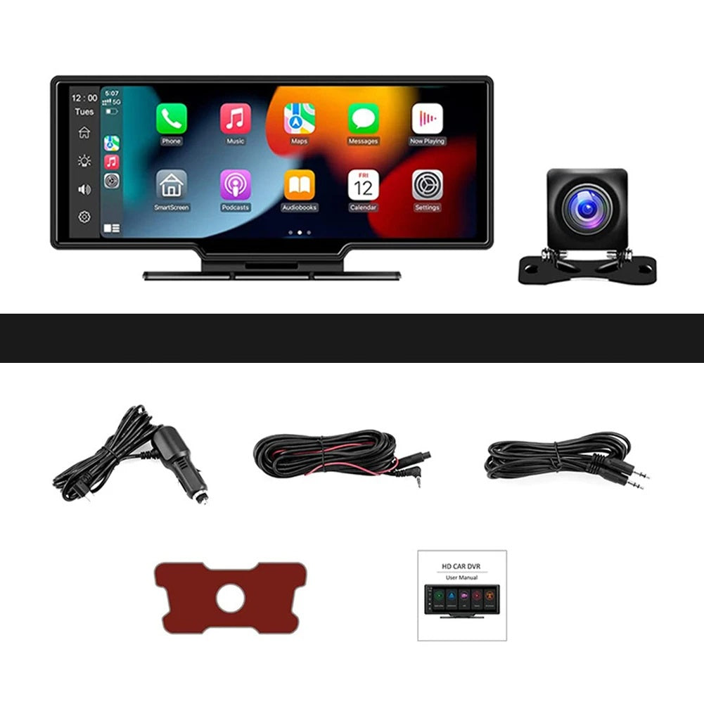 Wireless CarPlay & Android Auto Stereo – 10.26" Touchscreen with Dash Cam, GPS, WiFi, Backup Camera & 2.5K Dual Lens DVR