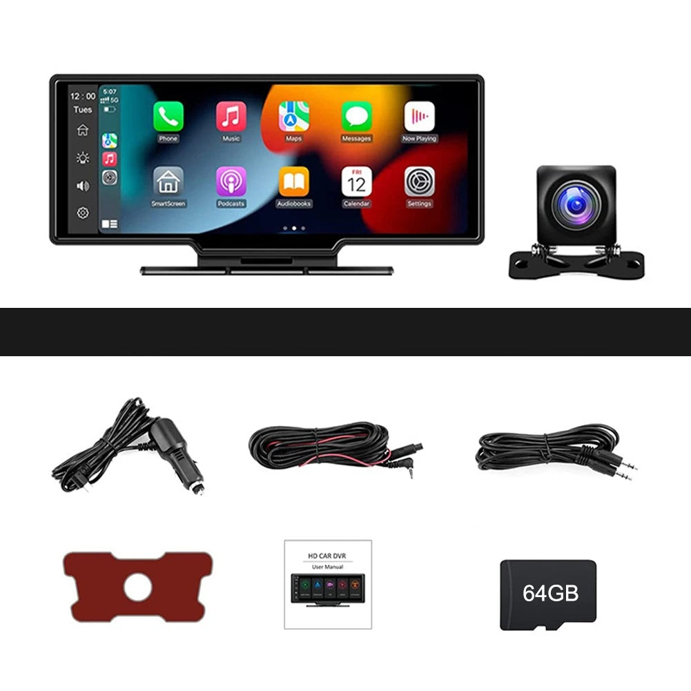 Wireless CarPlay & Android Auto Stereo – 10.26" Touchscreen with Dash Cam, GPS, WiFi, Backup Camera & 2.5K Dual Lens DVR
